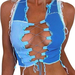 Never been worn sexy lace up front contrast crop top